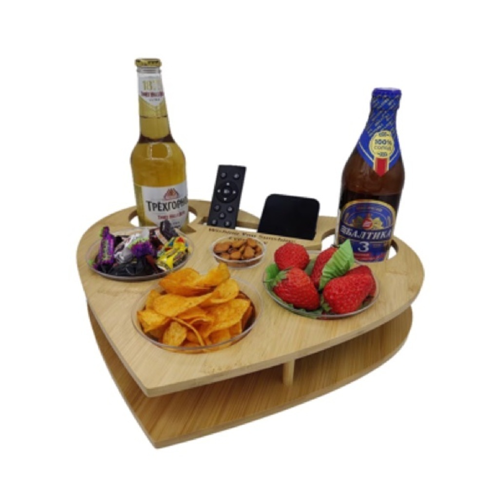Tyqzor Heart-Shaped Bamboo Snack Serving  Tray Includes 3 Serving cups NEW